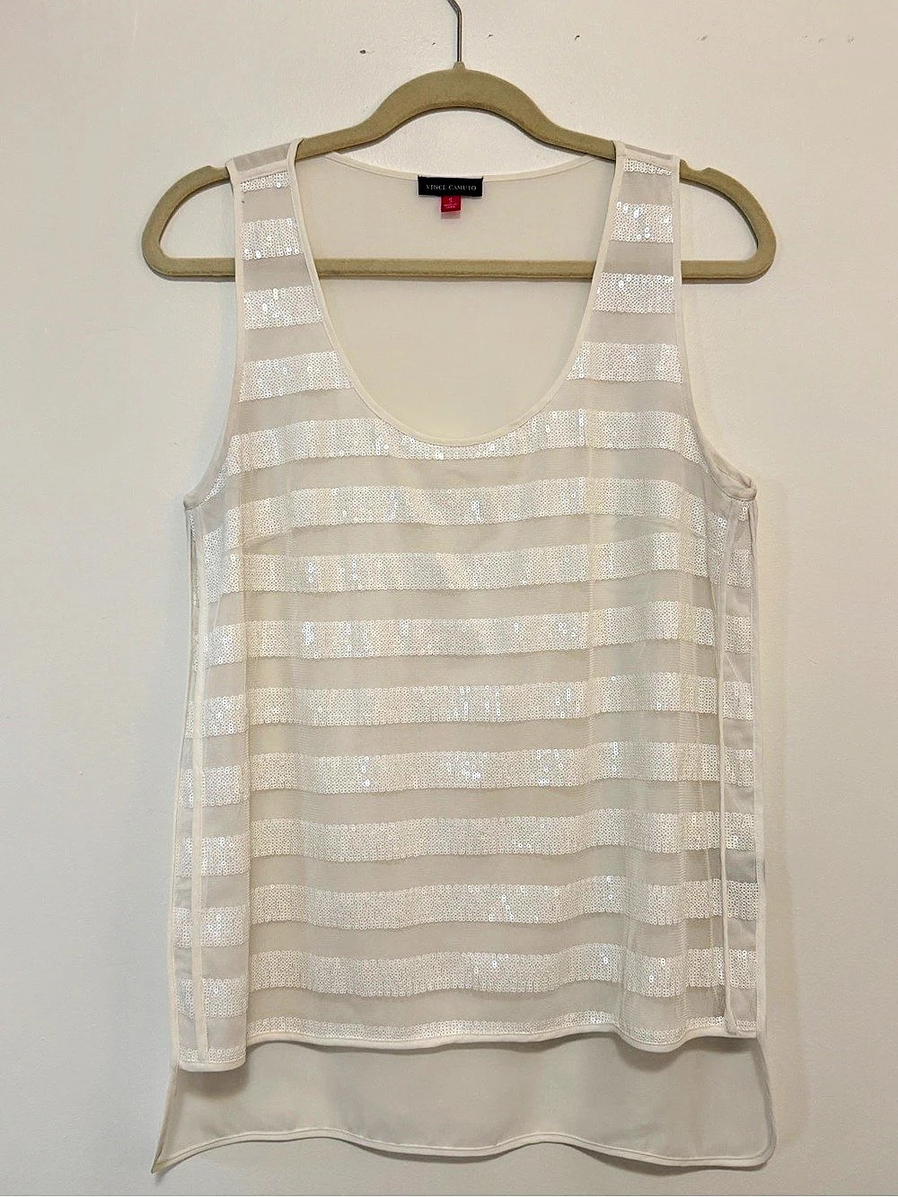 Vince Camuto Ivory Sequin Front High-Low Tank